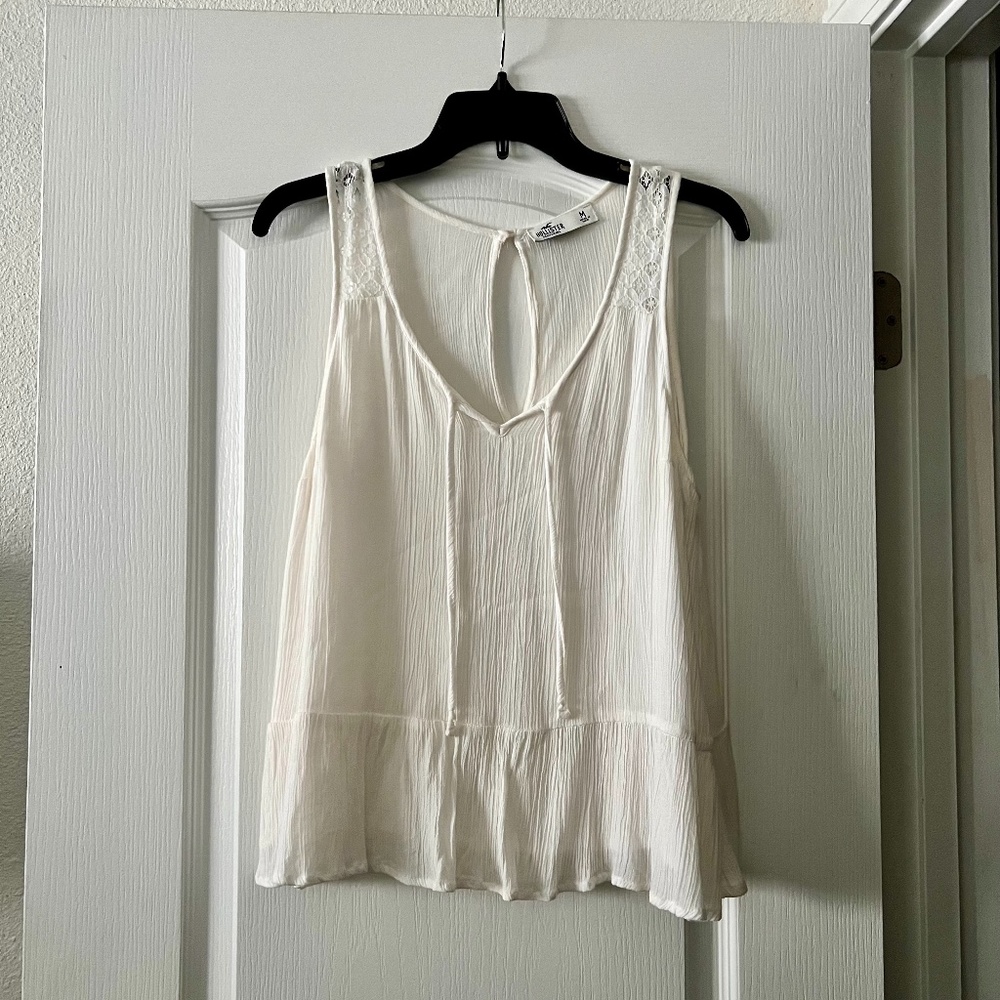Hollister White V Neck Tie Tank Top